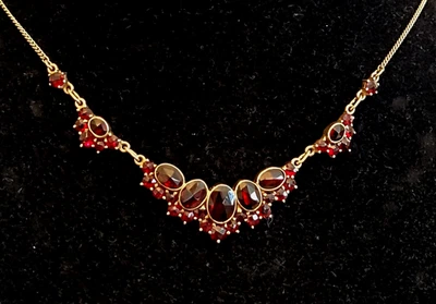 Collar de plata de ley dorada y granate corte rosa bohemio vintage BIRKS Foto 1 de 4