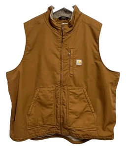 Carhartt Vest Mens 3XL Brown Loose Fit Sherpa Lined Canvas Workwear Zip Front - Picture 1 of 14