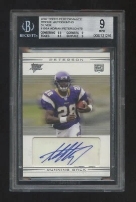 BGS 9 ADRIAN PETERSON 2007 TOPPS RC AUTOGRAPH SP #ED 56/75 FUTURE HOF RARE   HOT - Image 1 of 2