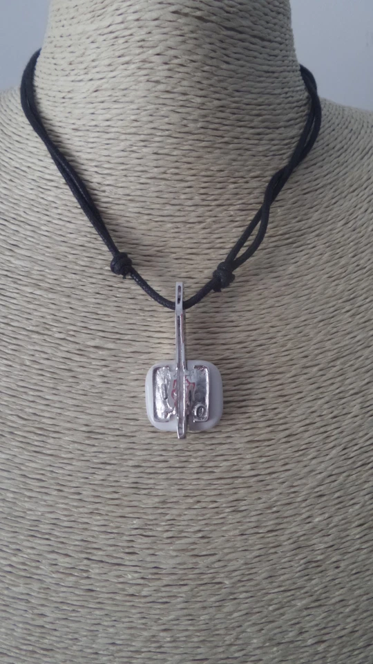 COLLANA CORDONCINO UOMO DONNA TRIBALE ETNICA PENDENTE ARGENTO 925 E AGATA BIANCA - Immagine 1 di 1