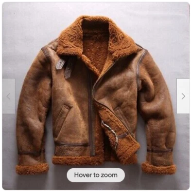 Genuine Leather Jacket Men Warm Coat Shearling Bomber Military Pilot Fur Jacket - Image 1 of 4