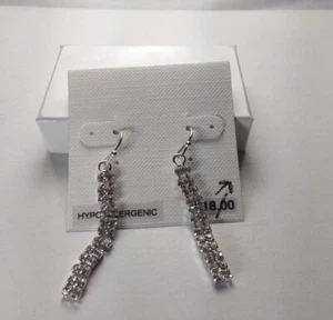 Charter Club Silver Crystal Drop Dangle Hypo Allergenic Earrings - New - Picture 1 of 1