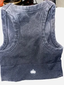 Alo Yoga Crop Tank Top Black Seamless Delight High Neck Bra Cotton Stretch XS - Picture 1 of 4