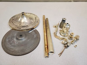 Vintage Salvaged Silver Plated Bridge Floor Lamp Parts w/ Cast Iron Base Weight - Picture 1 of 24