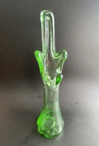 Vintage swung glass Vase Light Green Stretched Glass 11” Tall Hand Blown - Picture 1 of 4