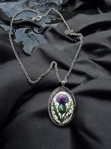 New Scottish Thistle Stained Glass-Style Pendant Necklace. E14 - Picture 1 of 5