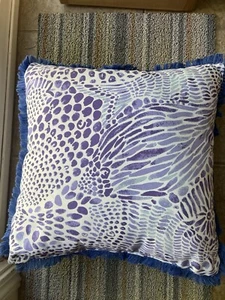 Lilly Pulitzer Pillow 18x18 Brite Blue Wade Sea Fringe Trim Sunfaded But Nice! - Picture 1 of 6