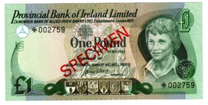 1977 Ireland Northern 1 Pound Banknote aUNC P247 Specimen Provincial Bank - Picture 1 of 2