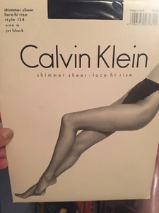 Calvin Klein Shimmer Sheer Lace Hi Rise Pantyhose Style 134 Jet Black A - Picture 1 of 5