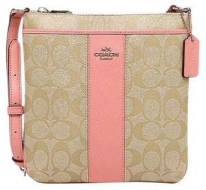 Coach F52856 PVC Leather North South Crossbody Stripe Swingpack Light Khaki/Pink - Picture 1 of 12