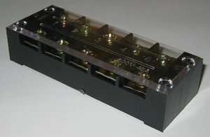 5 Position Heavy Duty Barrier Style Terminal Block w/ Clear Cover - 600V - 45A - Picture 1 of 9