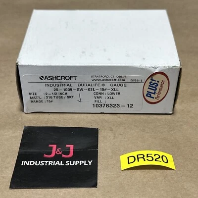 NEW OPEN BOX- Ashcroft 25-1009-SW-02L-15# Industrial Duralife Gauge 2.5" 0-15PSI - Image 1 of 4