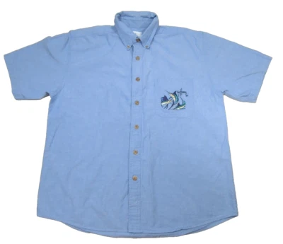 Рубашка вышитая парусником Guy Harvey большая L Aftco с коротким рукавом на пуговицах спереди - Изображение 1 из 4