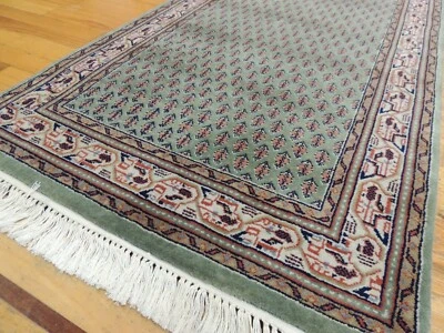 2x11  3x12 Meir Indian RUNNER  Oriental Area Rug wool Green Mauve Navy - Image 1 of 4