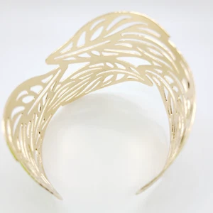 Wide Cuff Bangle Leaf Bracelet Big Statement Minimalist Modern Gold ColorThick - Picture 1 of 4