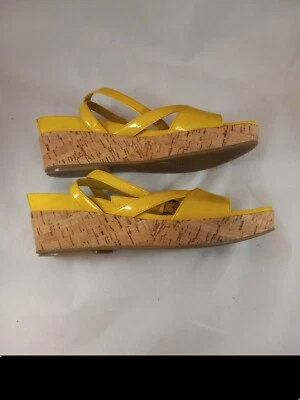 Correa de tobillo Frankeno vintage Nine West para mujer 8,5 charol amarillo corcho cuña... Foto 1 de 4