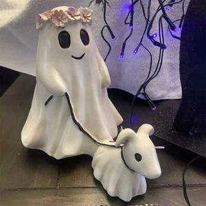 Goblin And Ghoul Ghost Walking Dog Spooky Ghost Dog Christmas Figurine Halloween - Picture 1 of 9