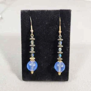 Pendientes de colección de tanzanita de piedra redonda estrás en capas gota azul lóbulo gancho - Imagen 1 de 3