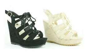Sandalias de cuña alta Ghille con cordones y plataforma con tiras para dama y mujer talla - Imagen 1 de 12
