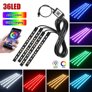 4pcs Car RGB USB 36 LED Light Strip Interior Atmosphere Neon Lamp Remote Control - Picture 1 of 12