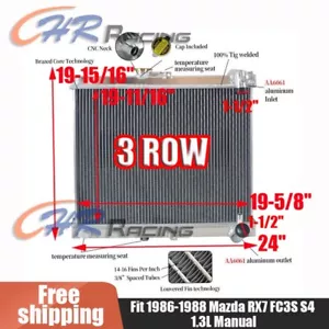 Aluminum Radiator for 1986 1987 1988 Mazda RX7 FC3S S4 1.3L RX-7 Manual MT 86 87 - Picture 1 of 8