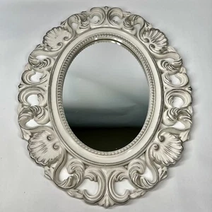 Shabby Chic Vintage Style White Distressed Ornate Baroque Wall Mirror 15x19” - Picture 1 of 5