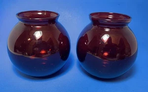 "Lote de 2 bonitos jarrones de bola de hiedra de vidrio rojo rubí real ancla Hocking vintage de 4"" de ancho" - Imagen 1 de 16