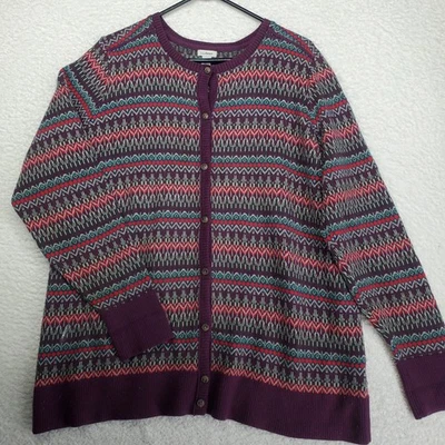 L.L. Bean Women's Cardigan Sweater XL Magenta Cotton Cashmere Fair Isle Nordic - Image 1 of 4