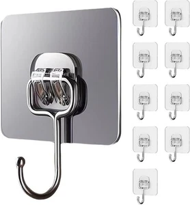 Transparent Heavy Duty Adhesive Hooks for Walls - Clear Hooks for Hanging - Picture 1 of 6