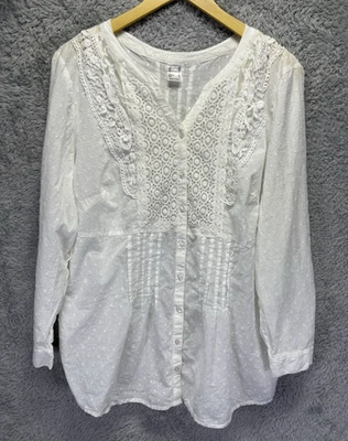 Mujer XL 16 Blanco Algodón Bordado con Botones Túnica Top Cuello en V Boho Semi Transparente Foto 1 de 4