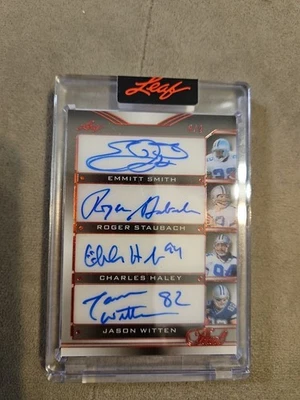 2025 LEAF PEARL DALLAS COWBOYS 8 AUTO 4/4 EMMITT SMITH STAUBACH WITTEN NOVACEK + - Image 1 of 4