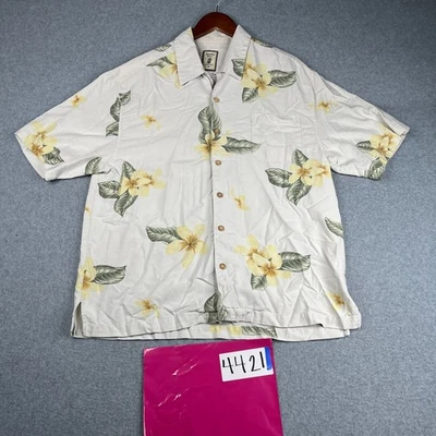 Camisa de seda Jamaica Jaxx grande marfil floral hawaiana abotonada manga corta para hombre Foto 1 de 4