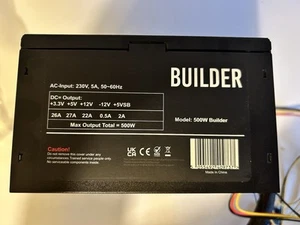 500W Builder non-modular power supply unit, used, Very good cond 5 Months Old - Afbeelding 1 van 6
