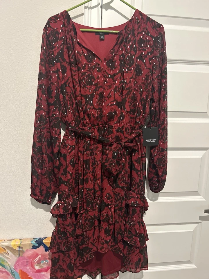 Vestido Simply Vera Wang Rojo Volantes Talla XL Foto 1 de 1