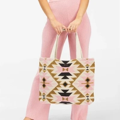 Bolso de Mano Billabong Happy Go Lucky Lona Estampado Boho Azteca Bolso de Hombro Grande  Foto 1 de 4