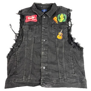 Destroyed Distressed Denim Weste Band Punk Rock Patches Herren Large Grunge Skater - Bild 1 von 11