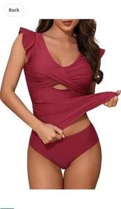 Costume da bagno donna Kena Que prugna con volant 2 pezzi Medium - Foto 1 di 5