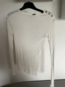 Balmain White Long Sleeve Top T-Shirt Size 38 - Picture 1 of 4