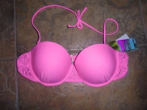 New~Breaking Waves ~Pink W/Crochet~ Push-Up Swim Bikini Top Size X Large - Picture 1 of 2