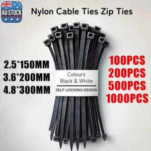 Cable Ties Zip Ties Nylon UV Stabilised 100/200/500/1000x Bulk Black Cable Tie - Picture 1 of 16