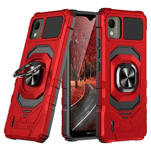For Nokia C110 Phone Case Armor Ring Magnetic Support Stand Cover+Tempered Glass - Picture 1 of 30