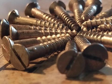 Qty 20 10X11/4" OLD  SOLID BRASS WOOD SCREWS SLOTTED ANTIQUE SCREW  RESTORATION Cover