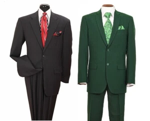 New Men's 2Pc Single Breasted Basic Suit Two Button Black Green 38R~56L - Picture 1 of 5