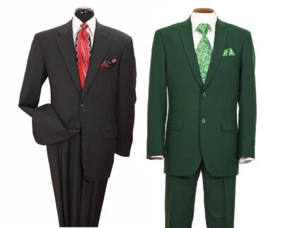 New Men's 2Pc Single Breasted  Basic Suit Two Button Black Green 38R~56L - Image 1 of 3