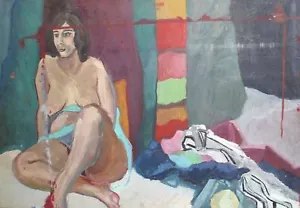 Pintura al óleo expresionista vintage retrato de mujer desnuda - Imagen 1 de 12