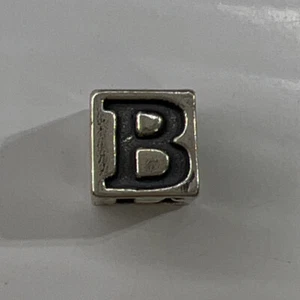 925 Sterling Silver Charm Slider Bead Alphabet Letter Monogram Cube B - Picture 1 of 7