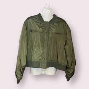 New Look Cropped Full Zip Green Military Bomber Jacket Size 3X - Picture 1 of 4