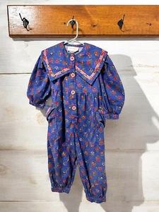 VINTAGE 1990s Girls Romper Size 4T WEE CLANCY Floral Pants, Long Sleeves Cotton - Picture 1 of 10