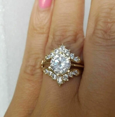 2.50 克拉圆形实验室制造钻石增强器包裹戒指 14k 镀黄金 — 第 1/4 张图片