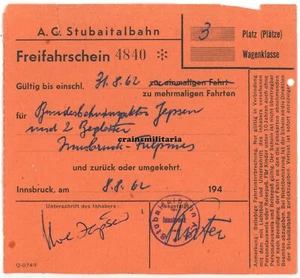 Orig. Fahrschein Fahrkarte A.G. Stubaitalbahn Innsbruck Fulpmes Österreich 1962 - Picture 1 of 1